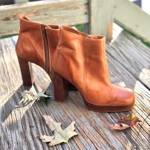 Women’s Saddle Block Heel Leather Platform Booties